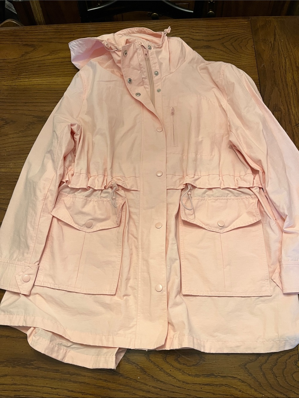 Light Pink J. Crew Perfect Rain Jacket with Drawstring Waist, size large